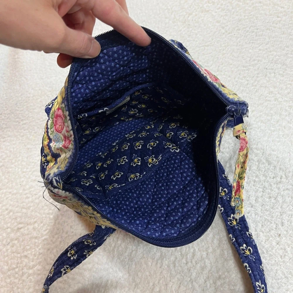 Vera Bradley Tote Bag Women Small Blue Yellow Floral Quilted Shoulder Handbag